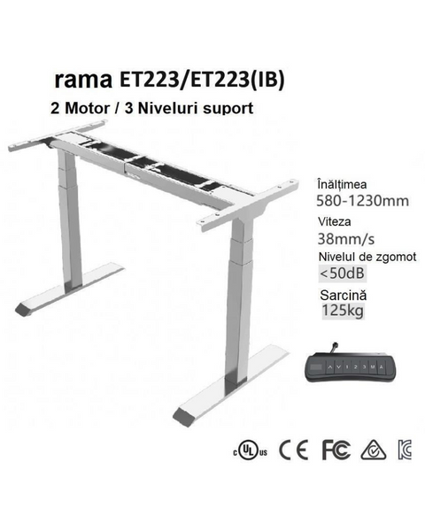 Masa cu suport electric ET223 (IB) WH, blat H3303 ST10 Stejar Arlington, 1600x800 (ET3) 39732 - фото