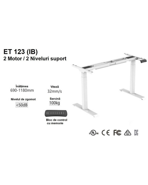 Masa cu suport electric ET123 (IB) WH, blat Pin Aland, 1400x700 (ET2) 39730 - фото