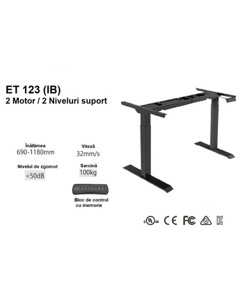 Masa cu suport electric ET123 (IB) BL, blat PAL0110 alb, 1400x700 (ET2) 39729 - фото