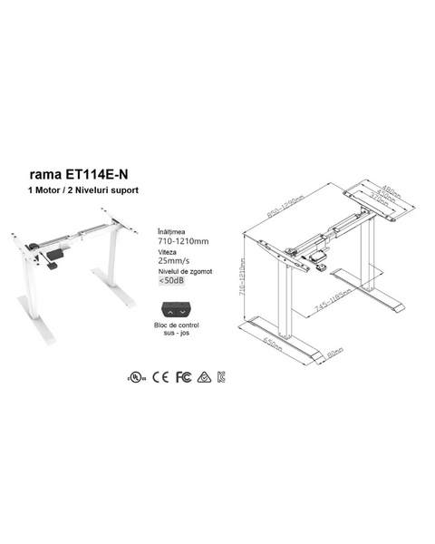 Masa cu suport electric ET114 E WH, blat PAL0110 alb, 1400x700 (ET1) 39728 - фото