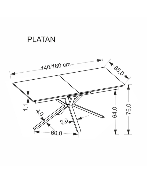 Masa Platan metal/aglomerat 180*85 46480 - foto